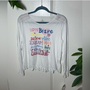 Disney White Colorful Print Long Sleeve Embroidered Shoulder Top Girls 14-16